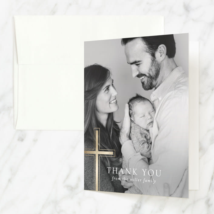 "a simple cross" - Baptism and Christening Thank You Cards in Puddle by Erin Deegan - Front