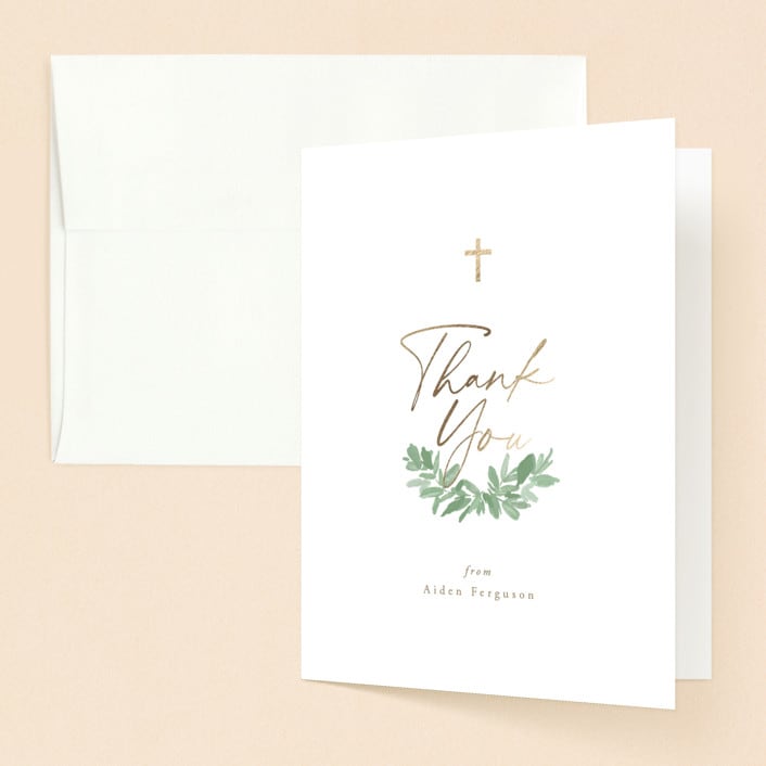 "Botanically" - Baptism and Christening Thank You Cards in Mint by Everett Paper Goods - Front