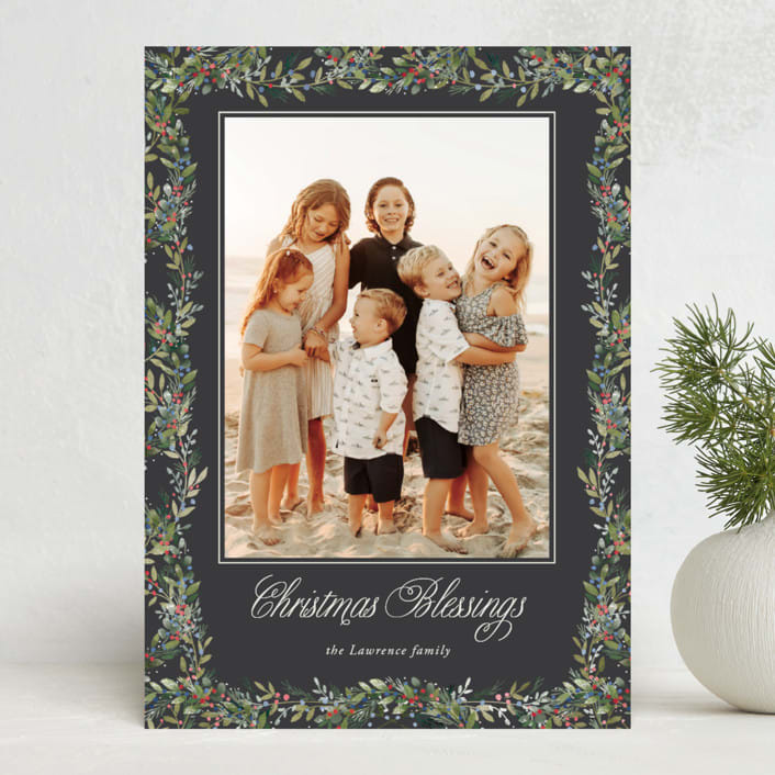 "Greenery Garland" - Holiday Cards in Coal by Petra Kern - Front