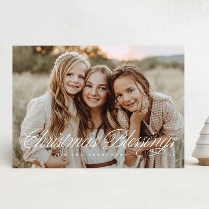 "Blessing Script" - Holiday Cards in Frost by Laura Hankins - Front