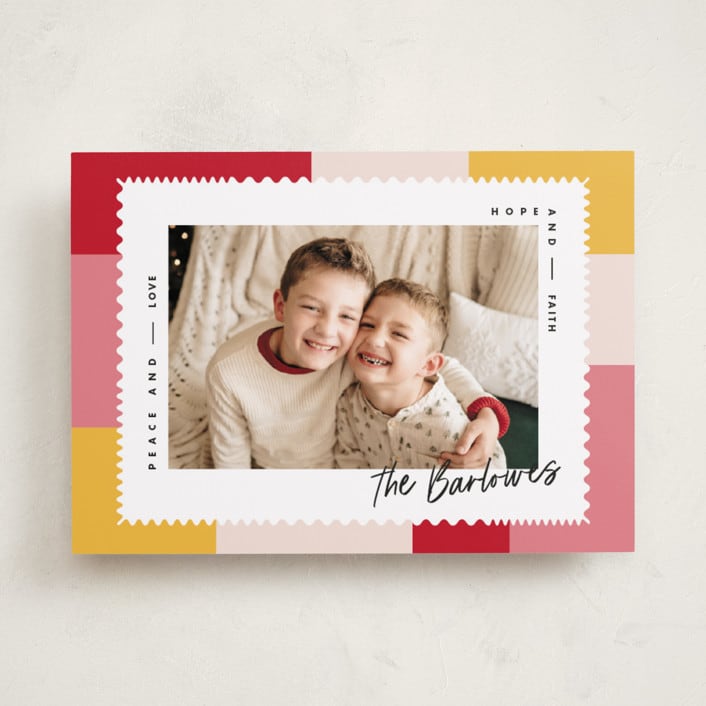 "Modern Quilt" - Holiday Cards in Gumdrop by Owl and Toad - Front