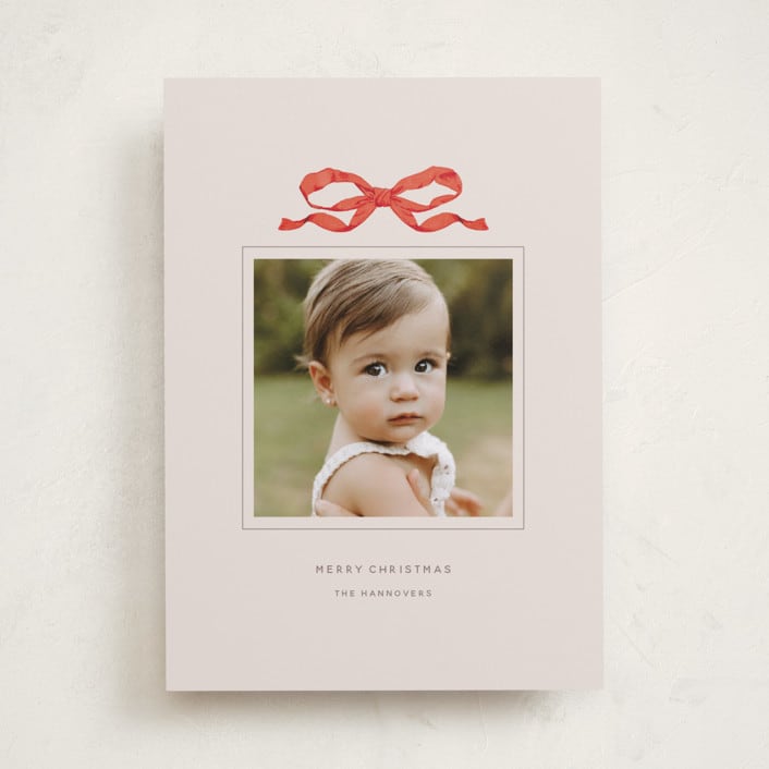 "Taffeta Bow" - Holiday Cards in Coral by Olivia Kanaley Inman - Front