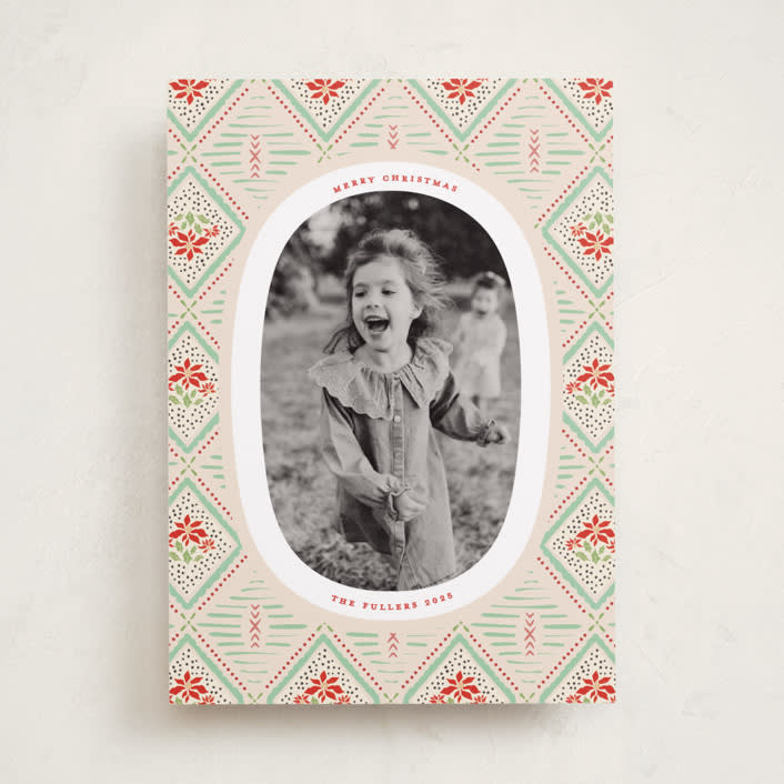 "Poinsettia" - Holiday Cards in Peppermint by Julie Murray - Front