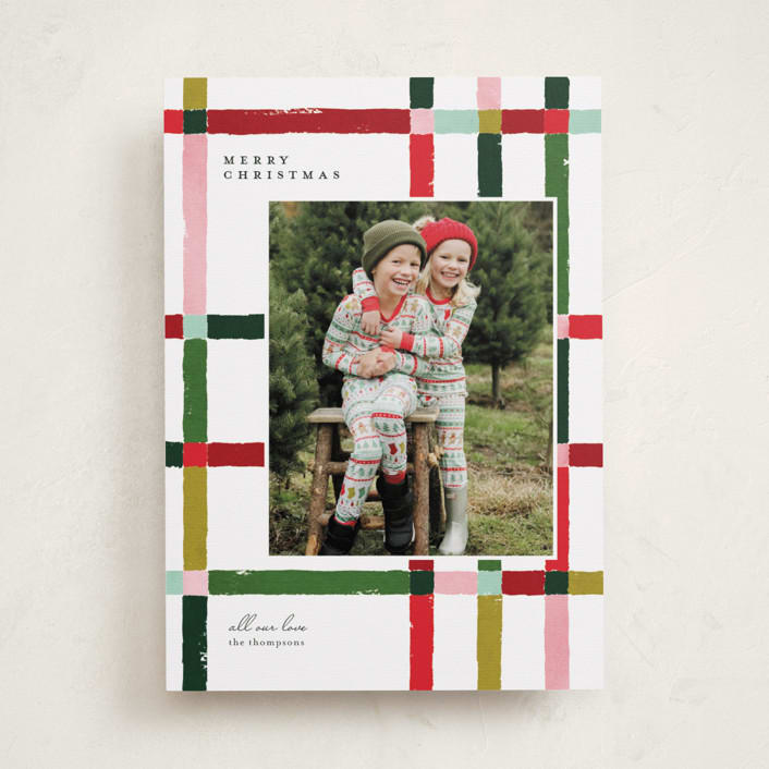 "Knitted Plaid" - Holiday Cards in Gumdrop by Carrie ONeal - Front