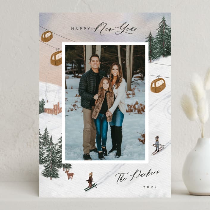 "Ski" - Holiday Cards in Wood by Elly - Front