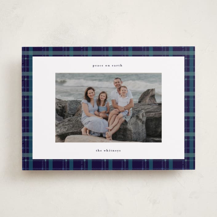 "Plaid Peace" - Holiday Cards in Navy by Makewells - Front