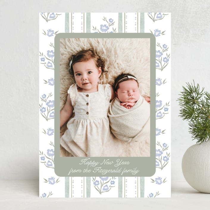 "Cottage Watercolor Ribbon" - Holiday Cards in Periwinkle by Jackie Crawford - Front