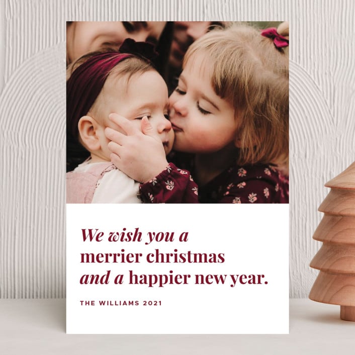 "Merrier Days Ahead" - Holiday Cards in Cherry by Playground Prints - Front