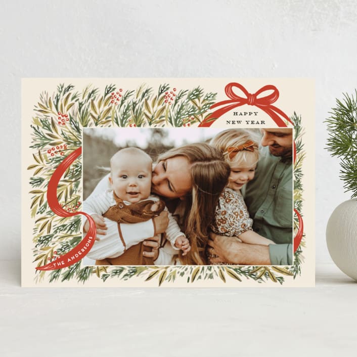 "Red Ribbon" - Holiday Cards in Ivory by iamtanya - Front