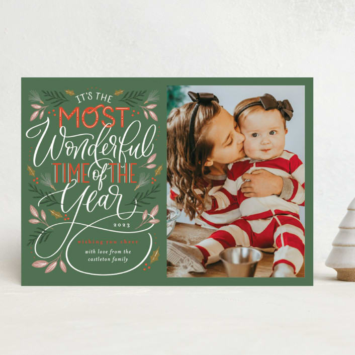 "The Most Wonderful" - Holiday Cards in Evergreen by Erin German - Front