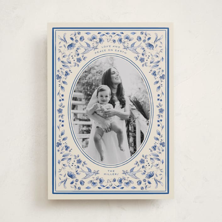 "Peaceful Blooms in Blue" - Holiday Cards in Porcelain by Sabrin Deirani - Front