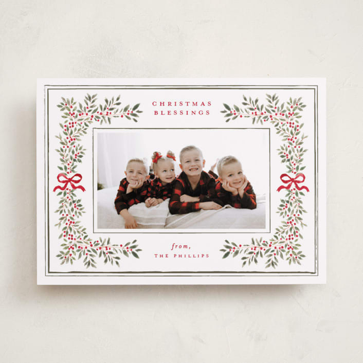 "Botanical Blessings" - Holiday Cards in Berry by Itsy Belle Studio - Front