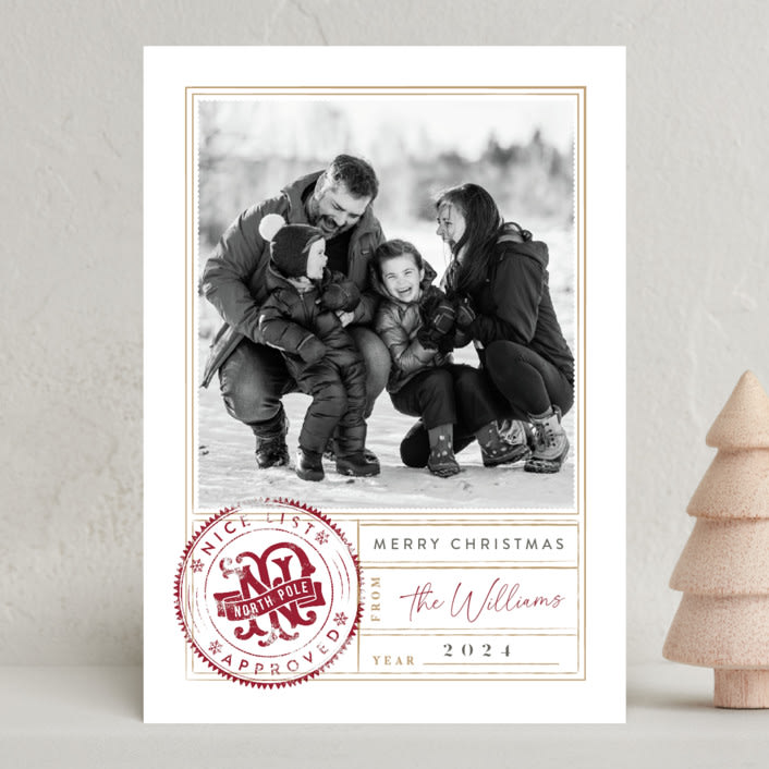 "North Pole Approved" - Holiday Cards in Cranberry by Robert and Stella - Front