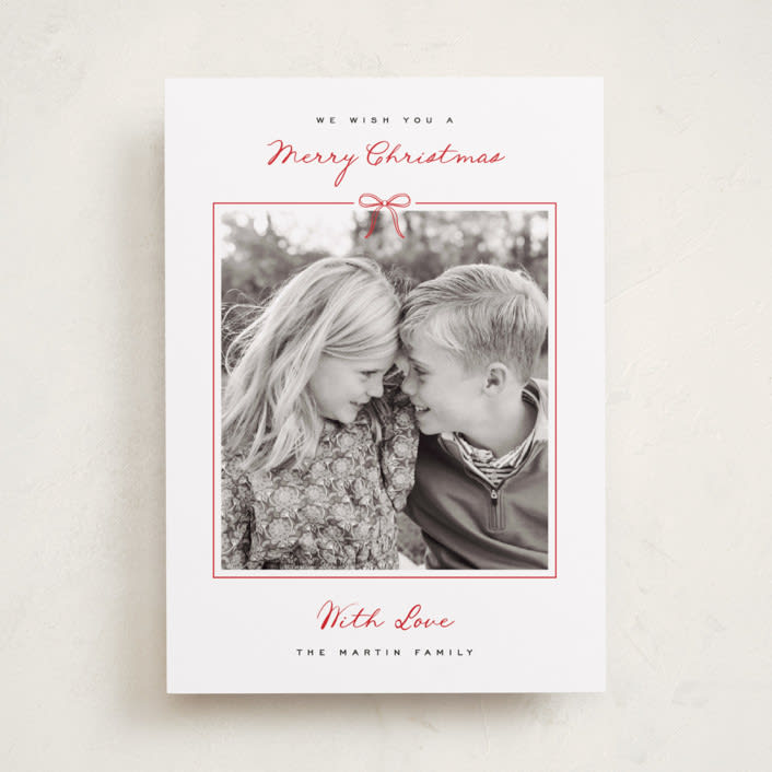 "Love Bow" - Holiday Cards in Berry by Kelly Schmidt - Front