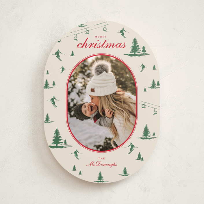 "Ski Time" - Holiday Cards in Sage by Jen Ramsey - Front