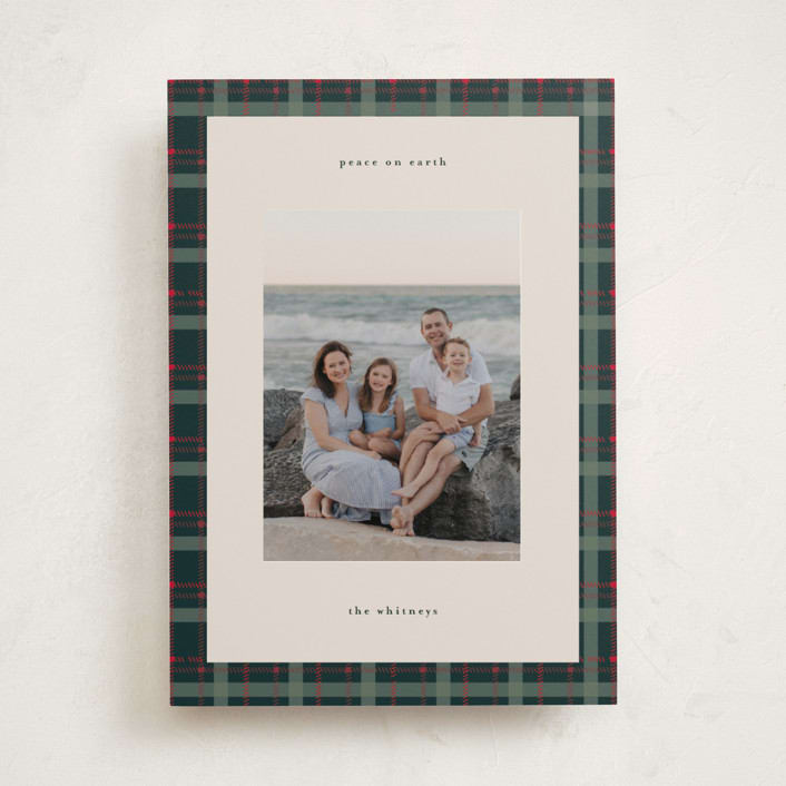 "Plaid Peace" - Holiday Cards in Wreath by Makewells - Front