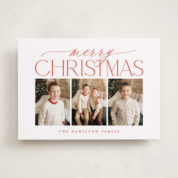 "Merry Christmas Trio" - Holiday Cards in Poinsettia by Brooke Chandler - Front