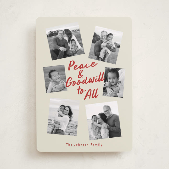 "Peace and Goodwill" - Holiday Cards in Berry by Louise Kay - Front