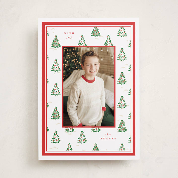 "Little Trees" - Holiday Cards in Candy Cane by Corinne Malesic - Front