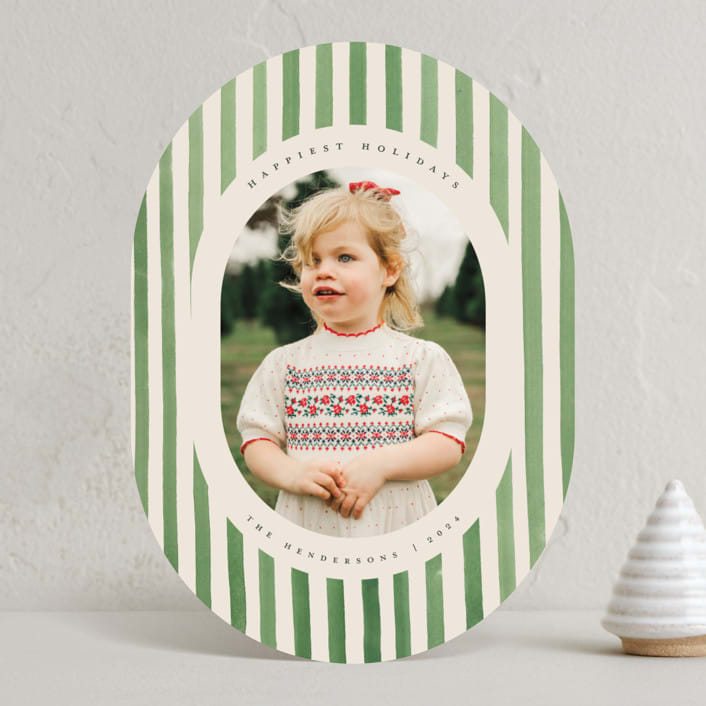 "Vintage Stripes" - Holiday Cards in Evergreen by Teju Reval - Front