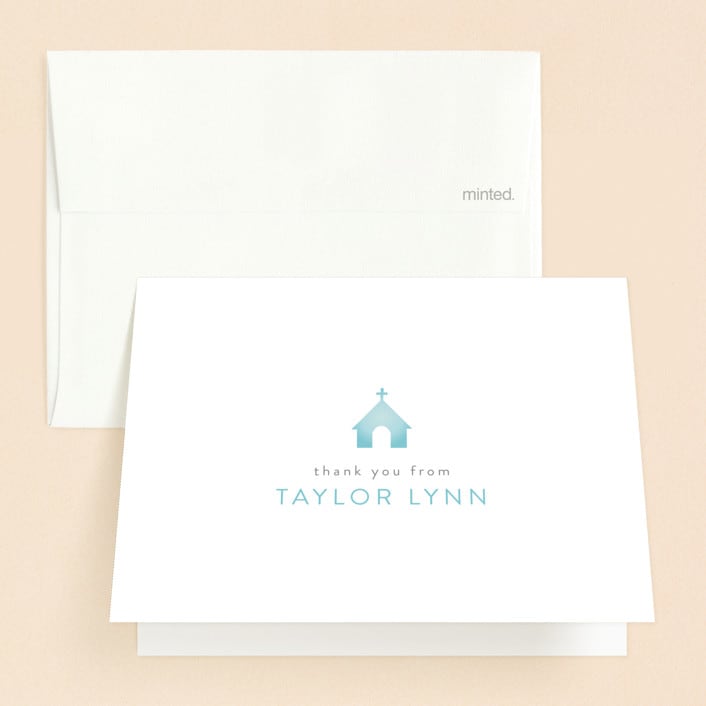 "Child Of God" - Baptism and Christening Thank You Cards in Aqua by Michelle Poe - Front