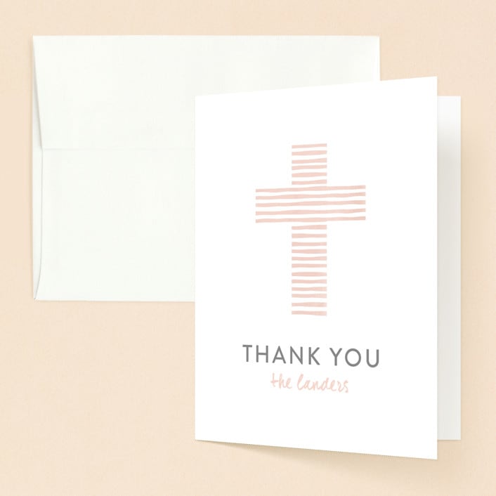 "Painted Cross" - Baptism and Christening Thank You Cards in Blush by Chasity Smith - Front