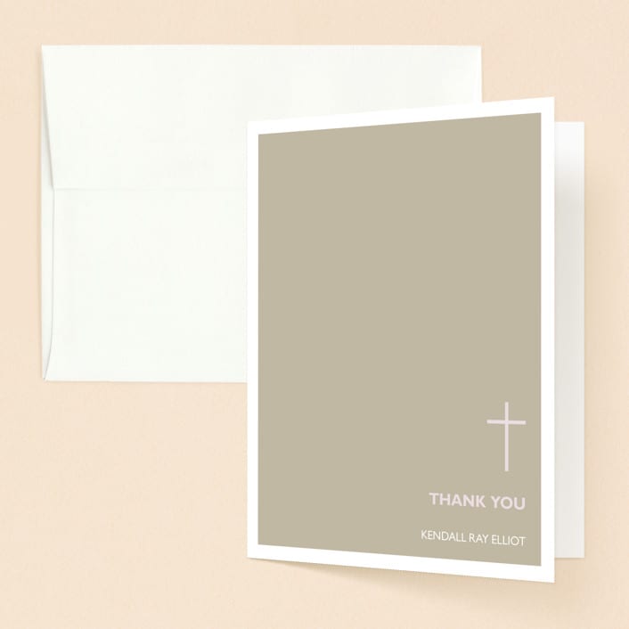 "Bisect" - Baptism and Christening Thank You Cards in Leather by Marabou Design - Front