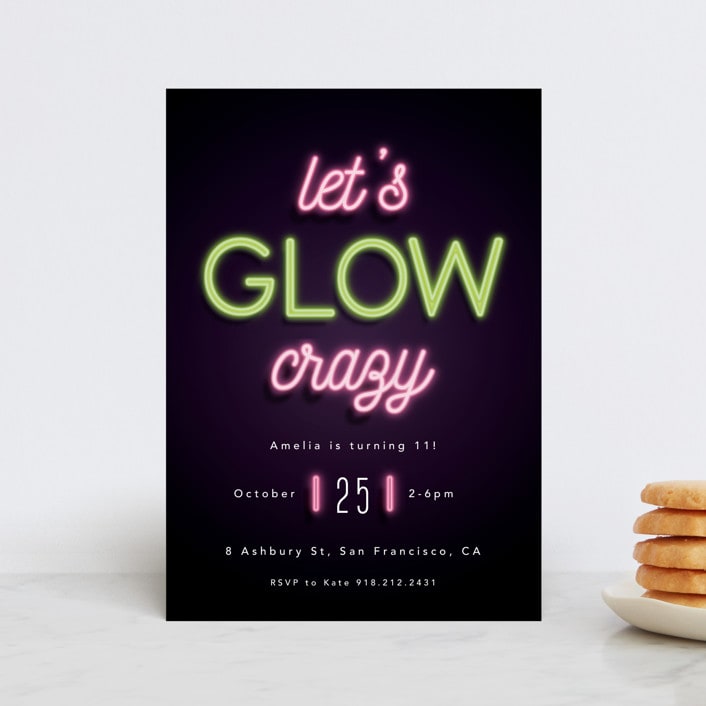 "Glow" - Children's Birthday Party Invitations in Lazer Green by Hudson meet Rose - Front
