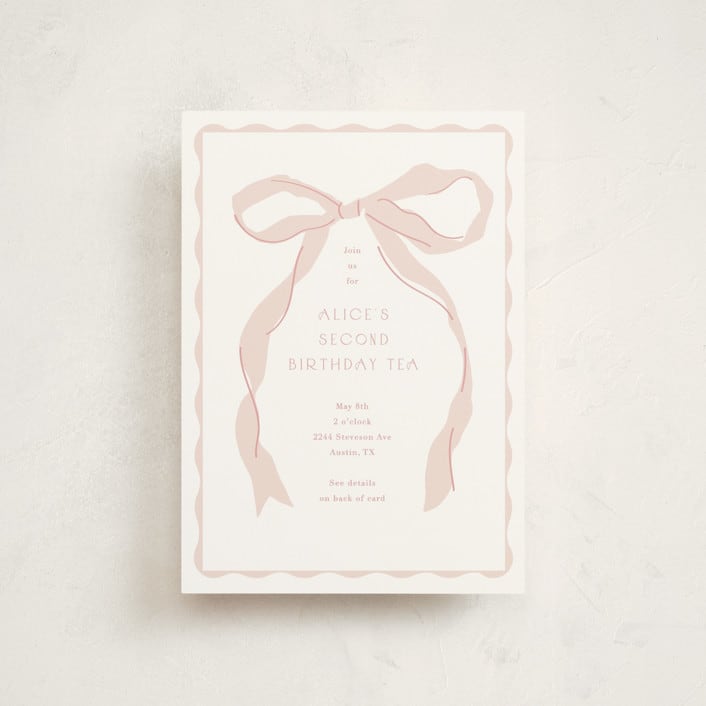 "Fframed Bow" - Children's Birthday Party Invitations in Blush by Baumbirdy - Front