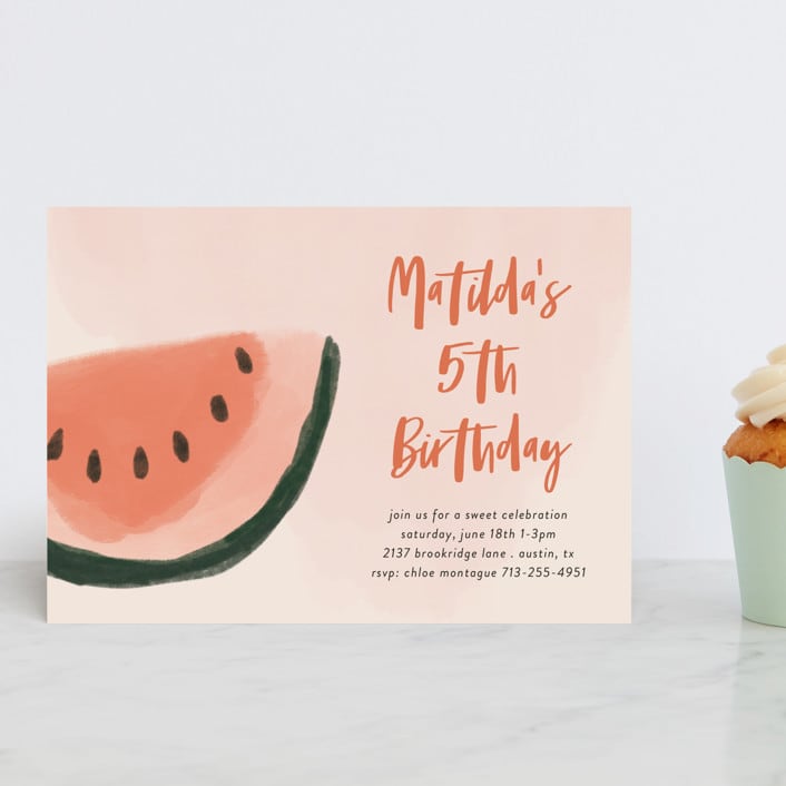 "Watermelon" - Children's Birthday Party Invitations in Punch by Morgan Kendall - Front