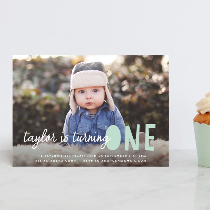 "Bright Future" - Children's Birthday Party Invitations in Cool Mint by Annie Clark - Front