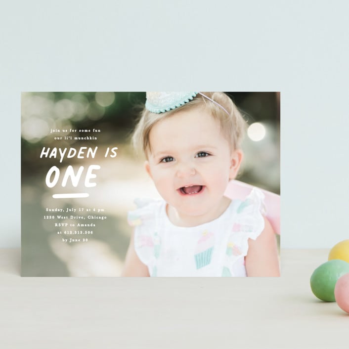 "One is Fun" - Children's Birthday Party Invitations in Marshmellow by Creo Study - Front
