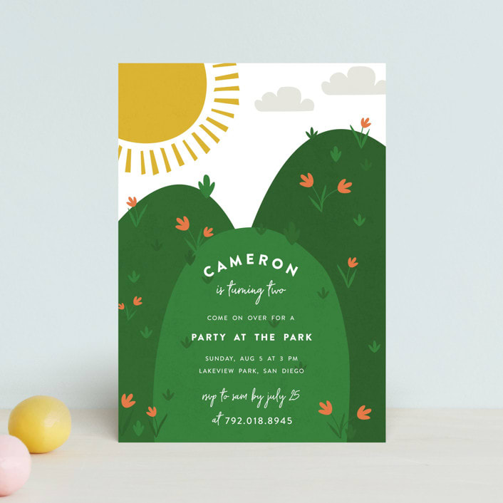 "Outdoors" - Children's Birthday Party Invitations in Avocado by Iveta Angelova - Front