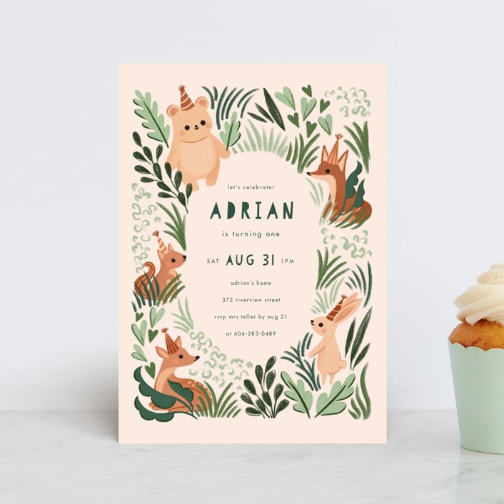 "Into The Wild" - Children's Birthday Party Invitations in Wood by Vivian Yiwing - Front