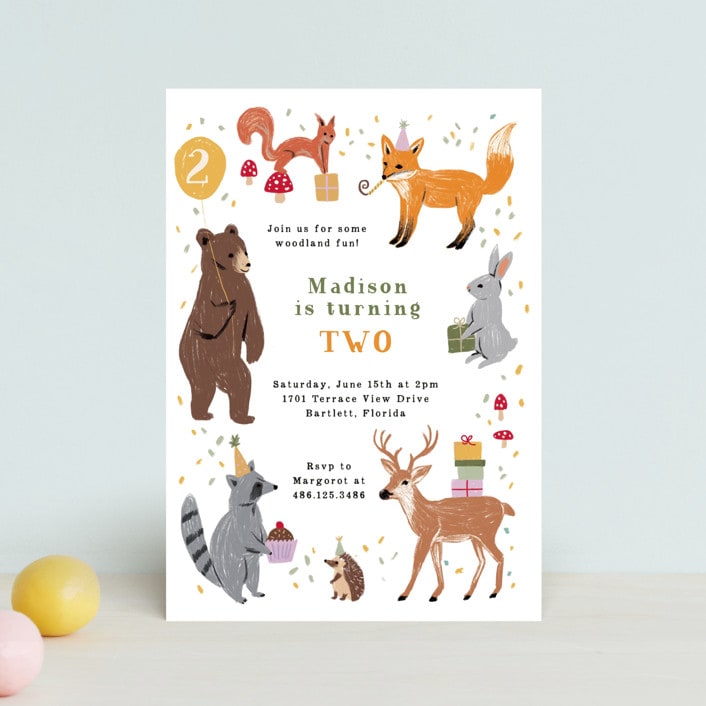 "woodland party animals" - Children's Birthday Party Invitations in Icing by Cass Loh - Front