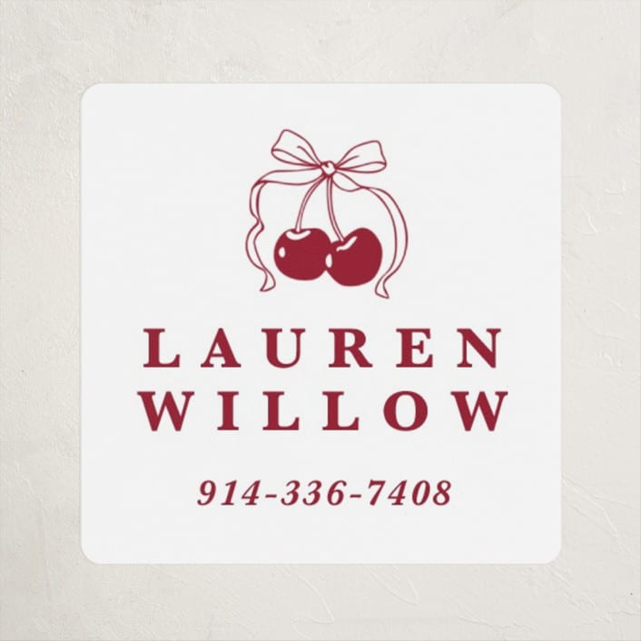 "Classic Cherries" - Custom Name Labels in Bing Cherry by Charter Oaks Creative - Front