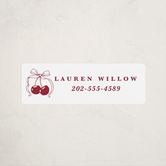 "Classic Cherries" - Custom Name Labels in Bing Cherry by Charter Oaks Creative - Front