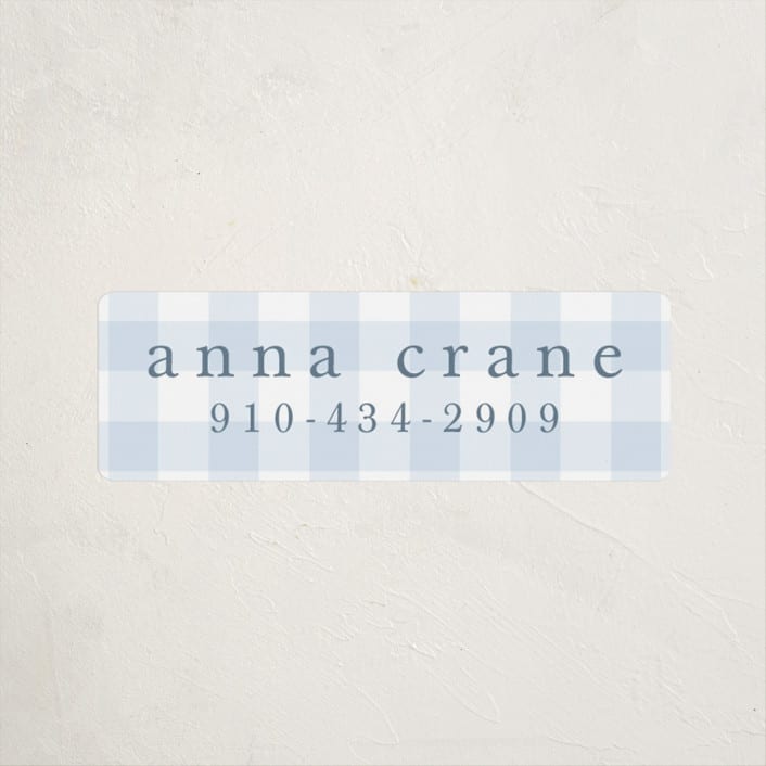 "Gingham" - Custom Name Labels in Bluebell by Stacey Meacham - Front
