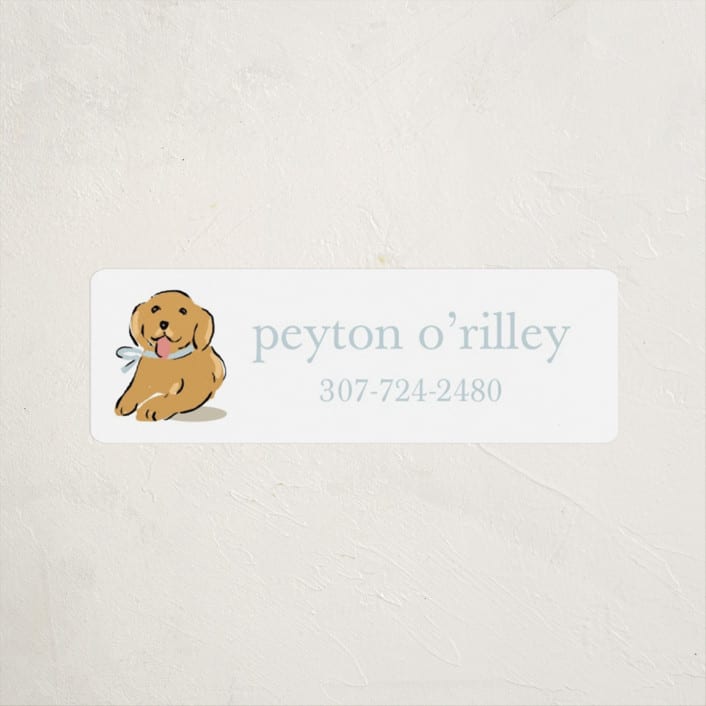 "Golden Pup" - Custom Name Labels in Bluebird by Susan Zinader - Front
