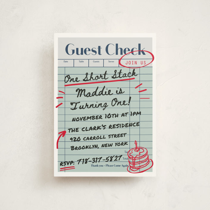 "guest check" - Children's Birthday Party Invitations in Mint by Jennifer Lew - Front