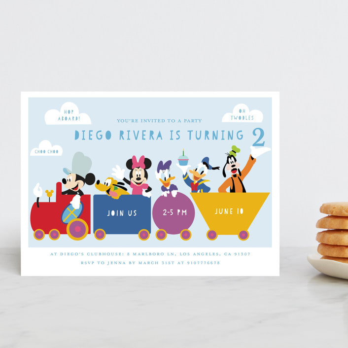 "Disney Mickey & Friends Birthday Train" - Children's Birthday Party Invitations in Sky by Madhvi Samimi - Front