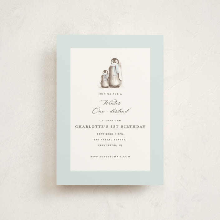 "Penguins" - Children's Birthday Party Invitations in Ice by Teju Reval - Front