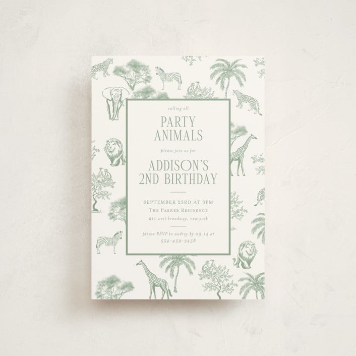 "Safari Toile" - Children's Birthday Party Invitations in Palm by Jenna Holcomb - Front