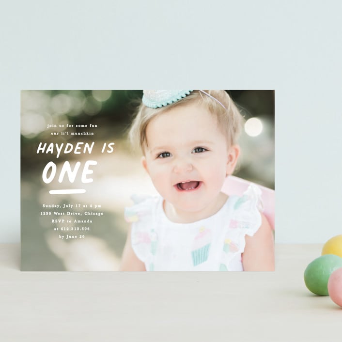 "One is Fun" - Children's Birthday Party Invitations in Marshmellow by Creo Study - Front