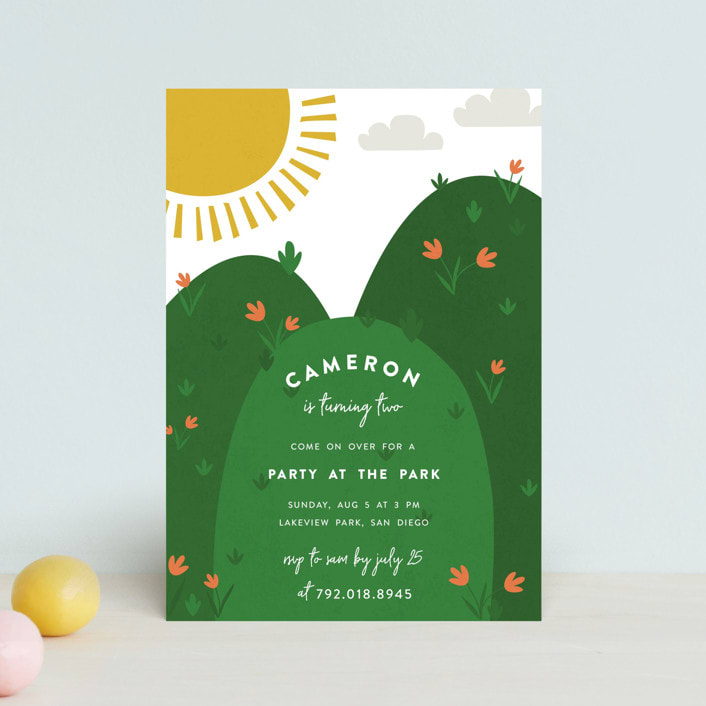 "Outdoors" - Children's Birthday Party Invitations in Avocado by Iveta Angelova - Front