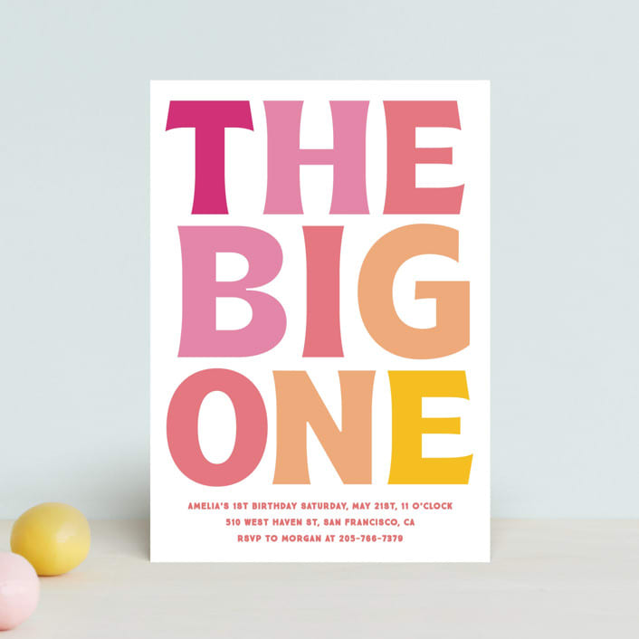 "The Big One" - Children's Birthday Party Invitations in Rose by Baumbirdy - Front