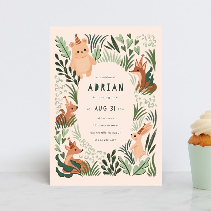 "Into The Wild" - Children's Birthday Party Invitations in Wood by Vivian Yiwing - Front