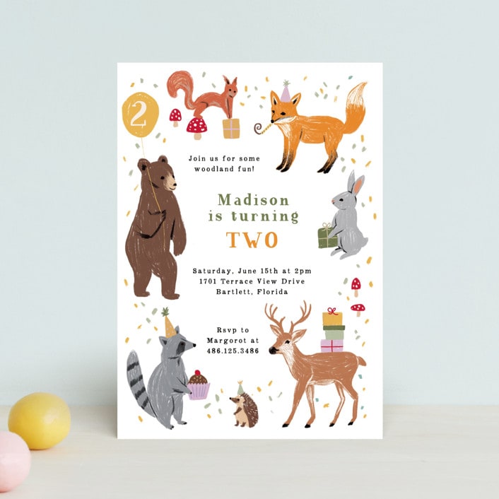 "woodland party animals" - Children's Birthday Party Invitations in Icing by Cass Loh - Front