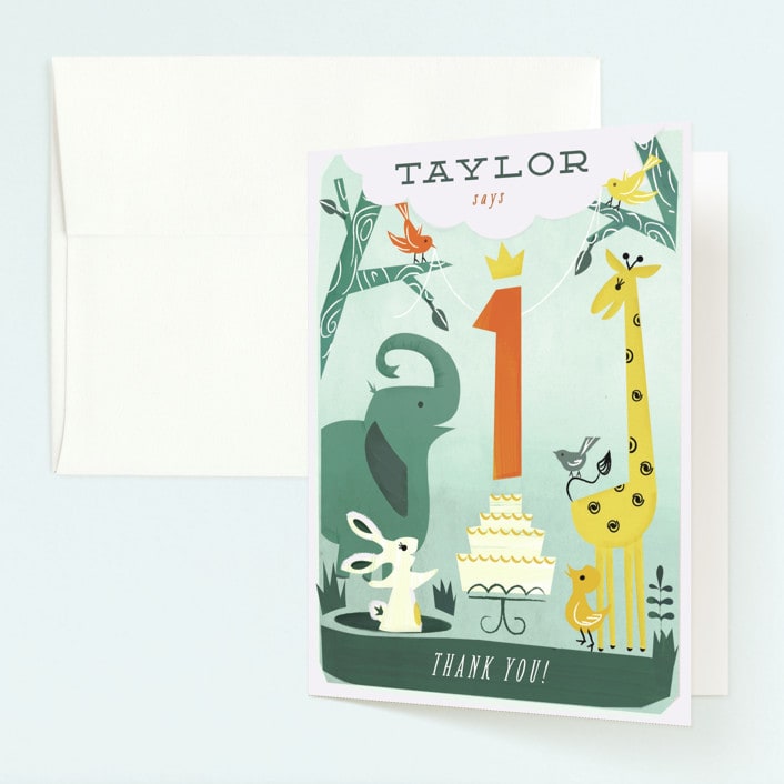 "Woodland Celebration" - Children's Birthday Party Thank You Cards in Forest by Ana de Sousa - Front