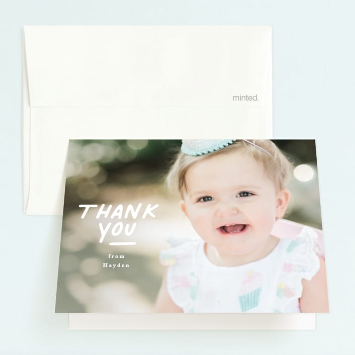 "One is Fun" - Children's Birthday Party Thank You Cards in Marshmellow by Creo Study - Front